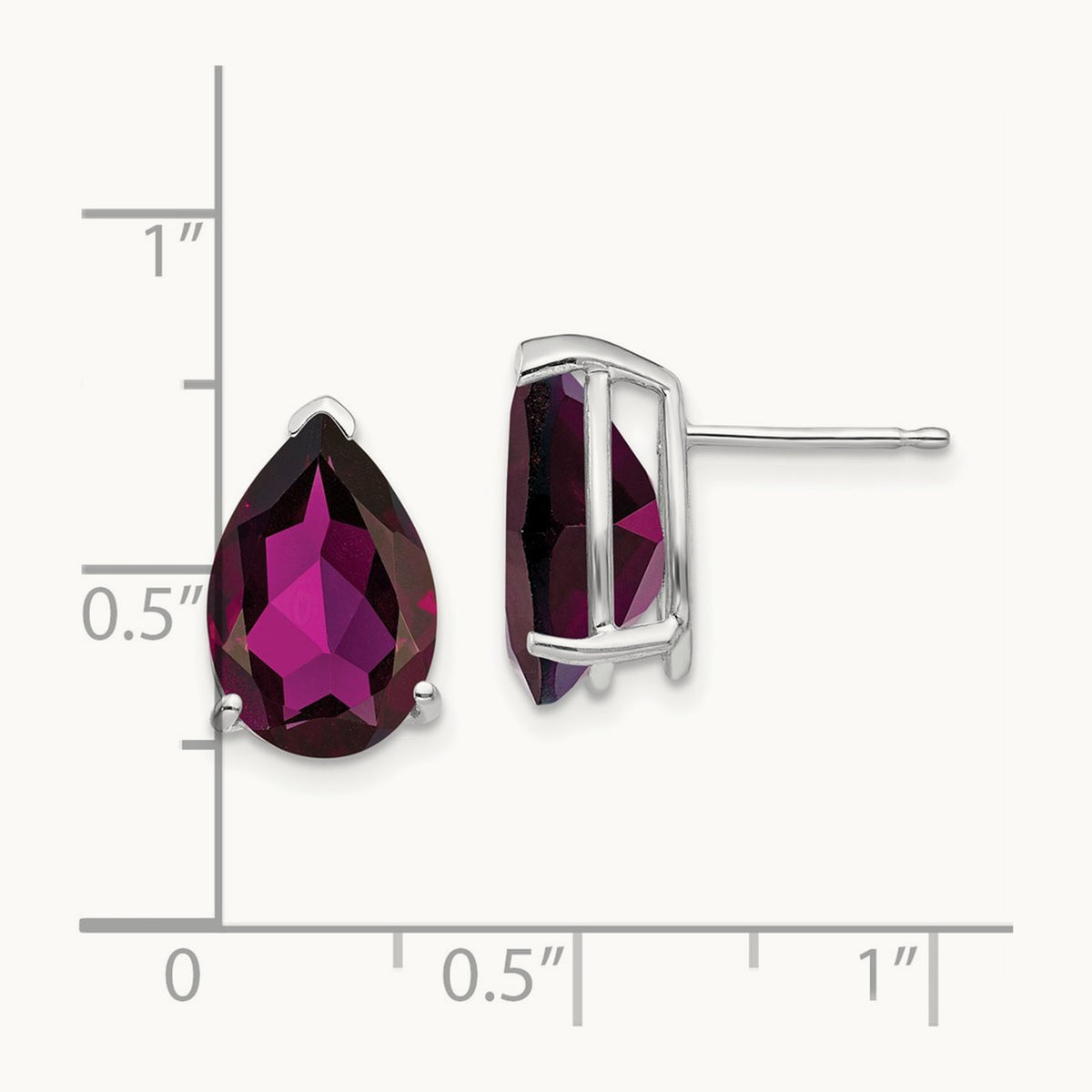 12x8mm Pear Rhodolite Garnet Earrings, 14K White Gold