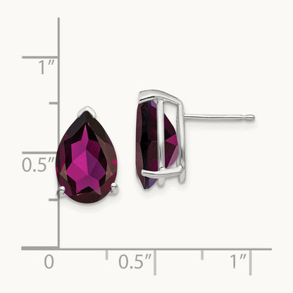 12x8mm Pear Rhodolite Garnet Earrings, 14K White Gold