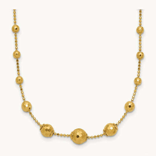Polished and Textured Beaded 17in Necklace, 14K