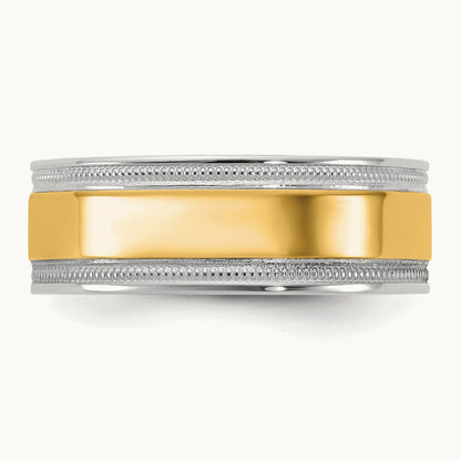 W/Y Milgrain Wedding Band, 7mm, 14K Two-tone