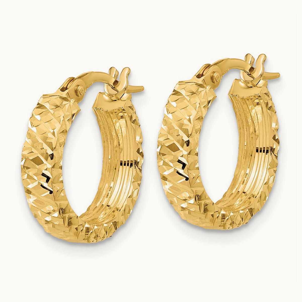 Polished Diamond Cut Hoop Earrings, 14K