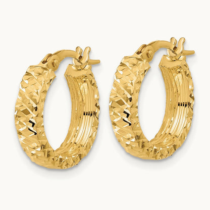 Polished Diamond Cut Hoop Earrings, 14K