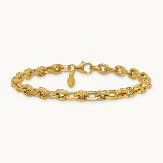Polished and Textured 7.5in Bracelet, 14K