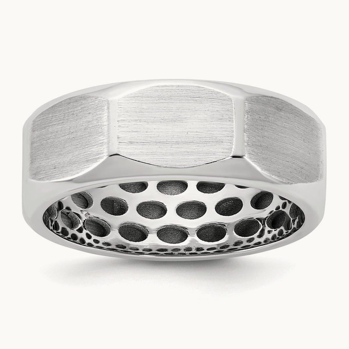 IB Goodman Men's Satin Octagonal Ring, 7.7mm, 14K Gold — 14K White Gold
