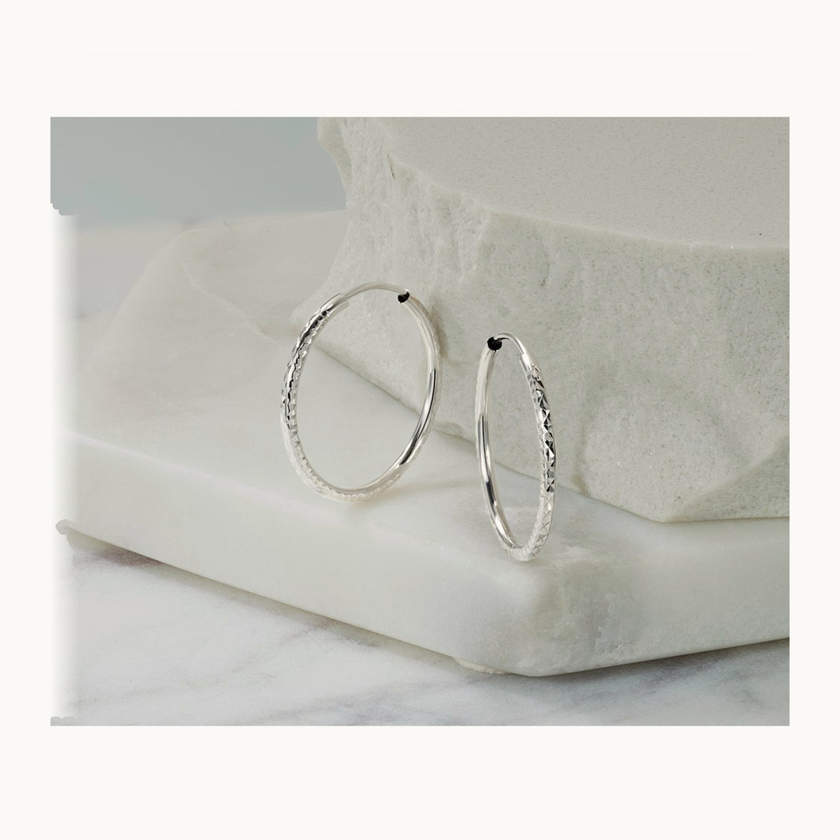 Diamond-cut Endless Hoop Earrings — 14K White Gold