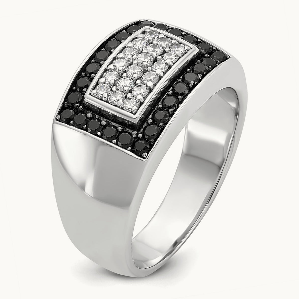 IBGoodman Men's Polished Black/White Dia Rectangular Cluster Ring, 14K White Gold