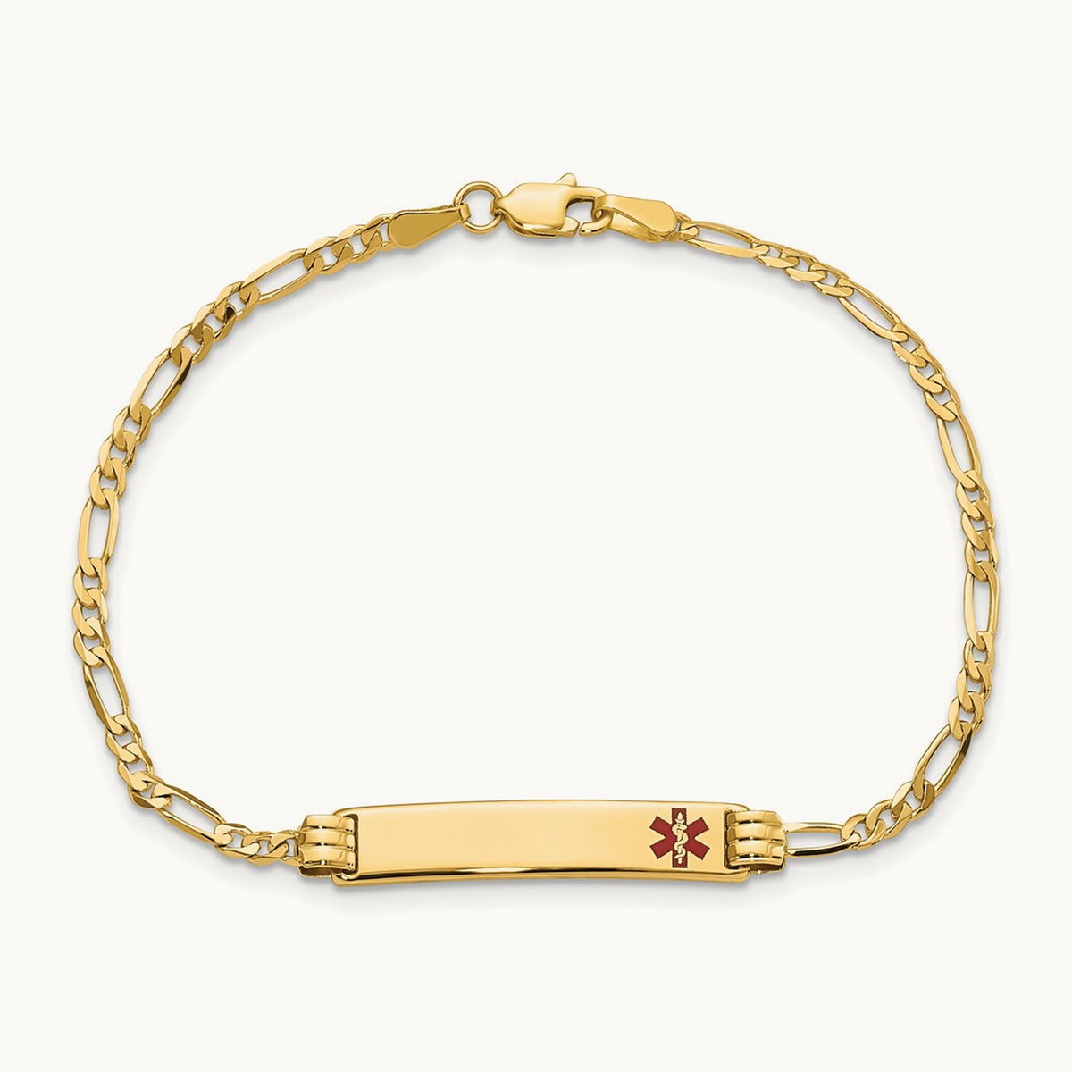 Medical Red Enamel Figaro ID Bracelet, 14K
