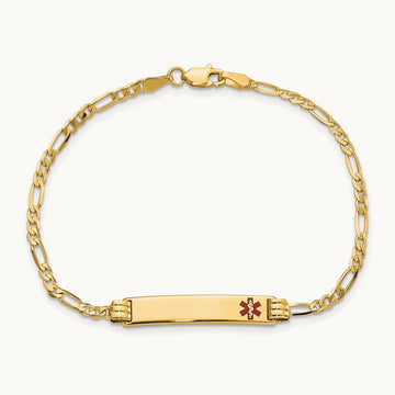 Medical Red Enamel Figaro ID Bracelet, 14K