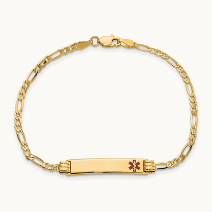 Medical Red Enamel Figaro ID Bracelet, 14K