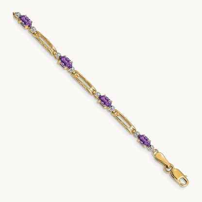 Diamond and Amethyst Bracelet — 14K Yellow Gold