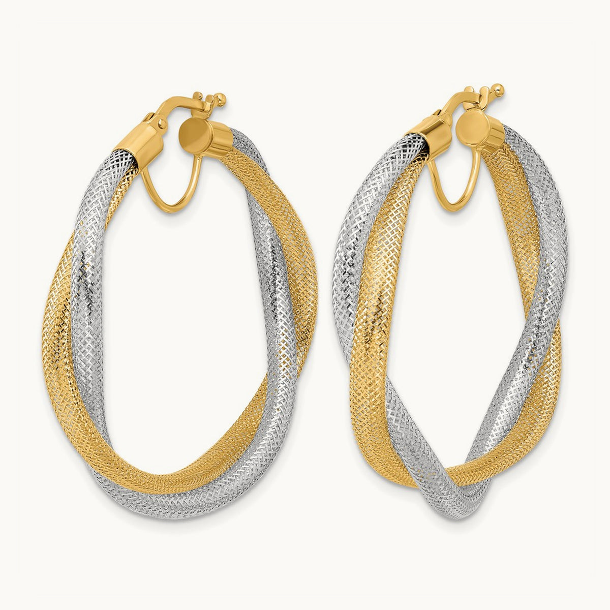 w/Rhodium Braided Mesh Stretch Hoop Earrings, 14K — Leslie's
