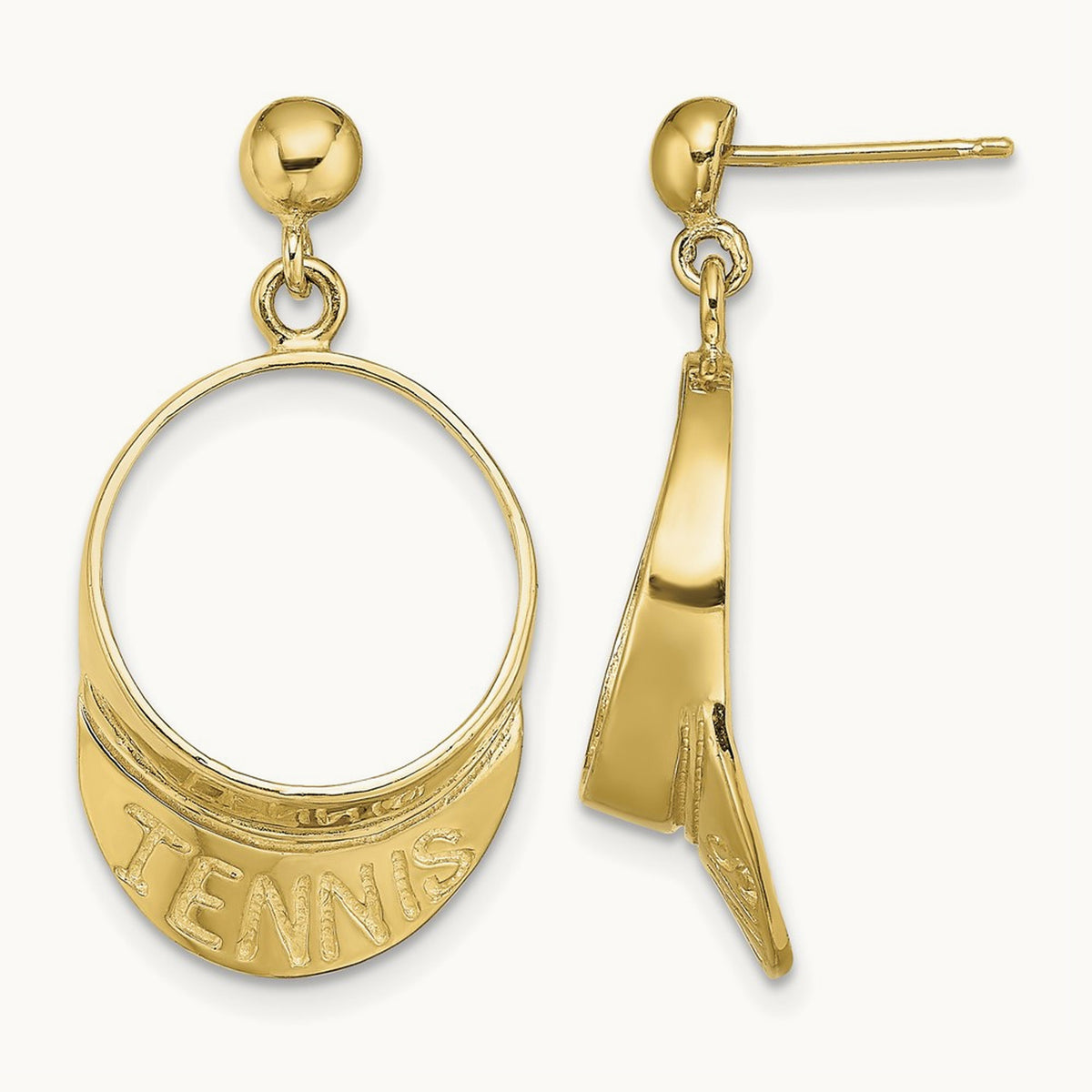 3-D Tennis Visor Dangle Post Earrings, 14K
