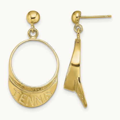 3-D Tennis Visor Dangle Post Earrings, 14K