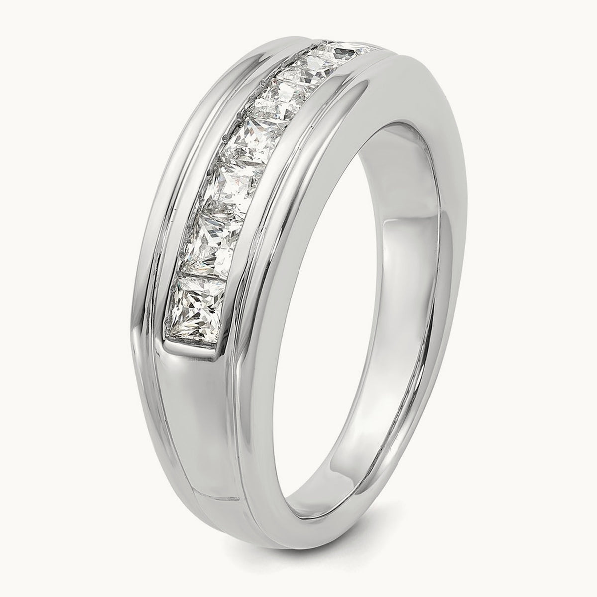 IBGoodman Men's Polished & Grooved Square Diamond Ring, 14K White Gold