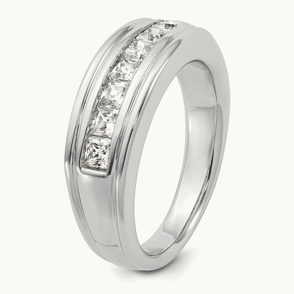 IBGoodman Men's Polished & Grooved Square Diamond Ring, 14K White Gold