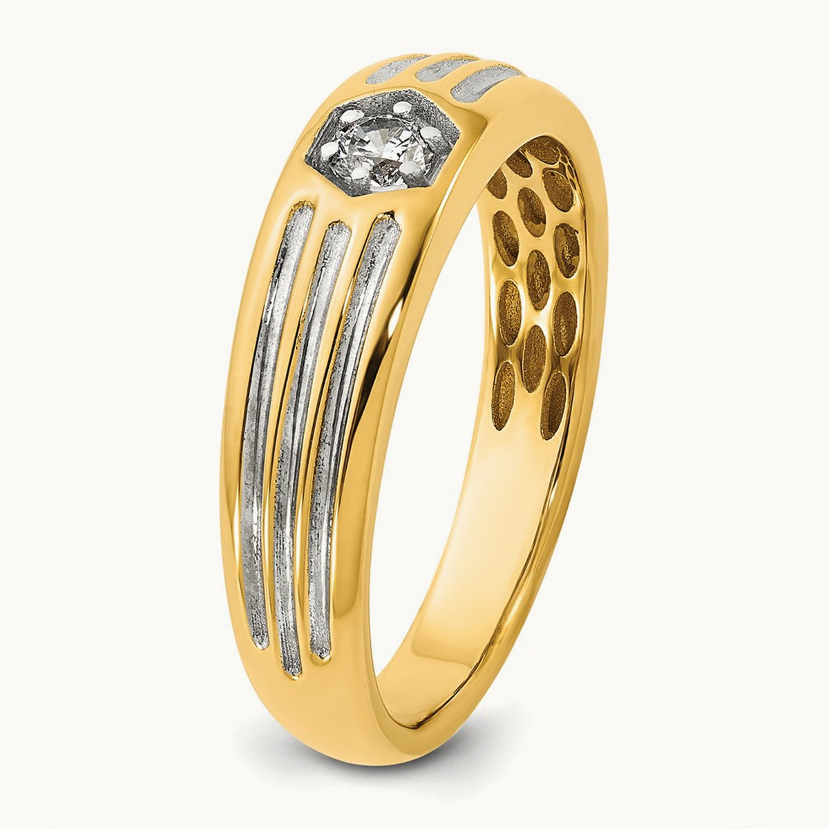 w/White Rhodium IB Goodman Mens Complete 1/6ct Diamond Ring, 14K Yellow Gold