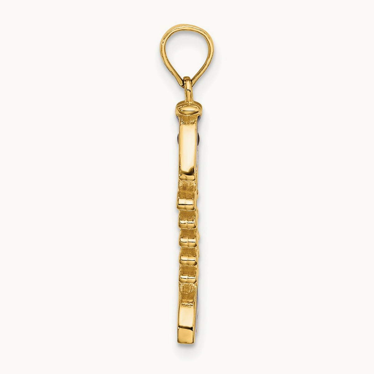 3D Blue Enamel Fish Bone Charm, 14K