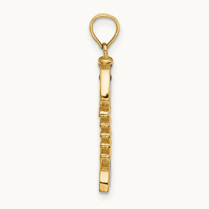 3D Blue Enamel Fish Bone Charm, 14K