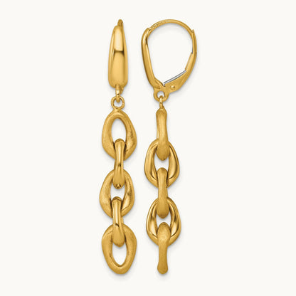Polished And Brushed Chain Leverback Dangle Earrings, 14K