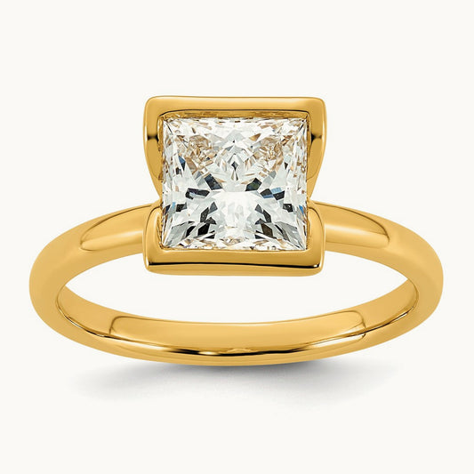 Princess Half Bezel Engagement Ring, 2-4 ct Lab-Grown Diamond