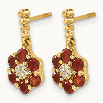 Garnet and Diamond Earrings — 14K Yellow Gold