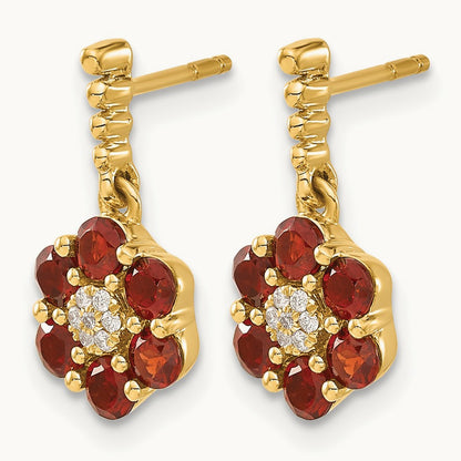 Garnet and Diamond Earrings — 14K Yellow Gold