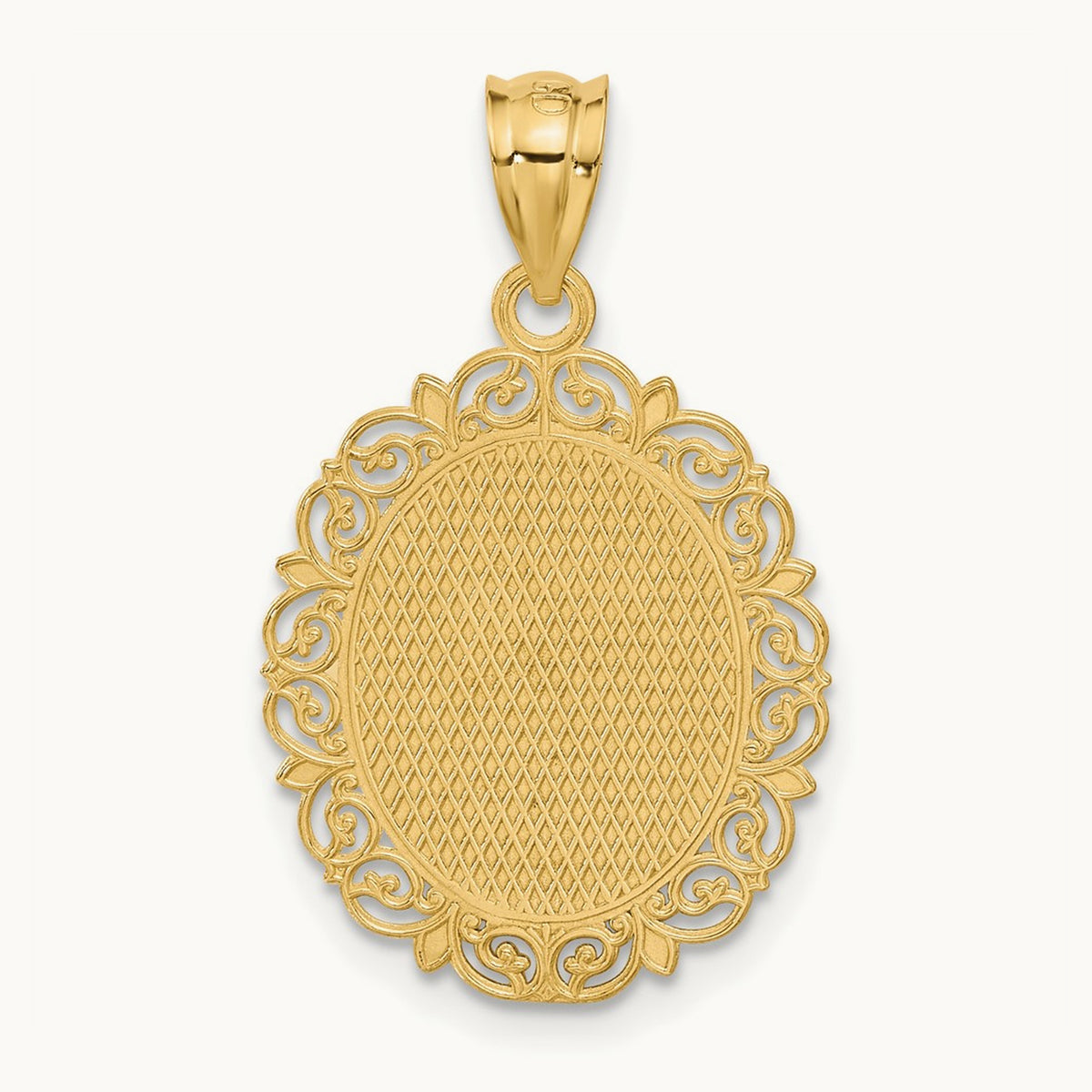 Solid Satin Polished Libra Zodiac Oval Pendant, 14K