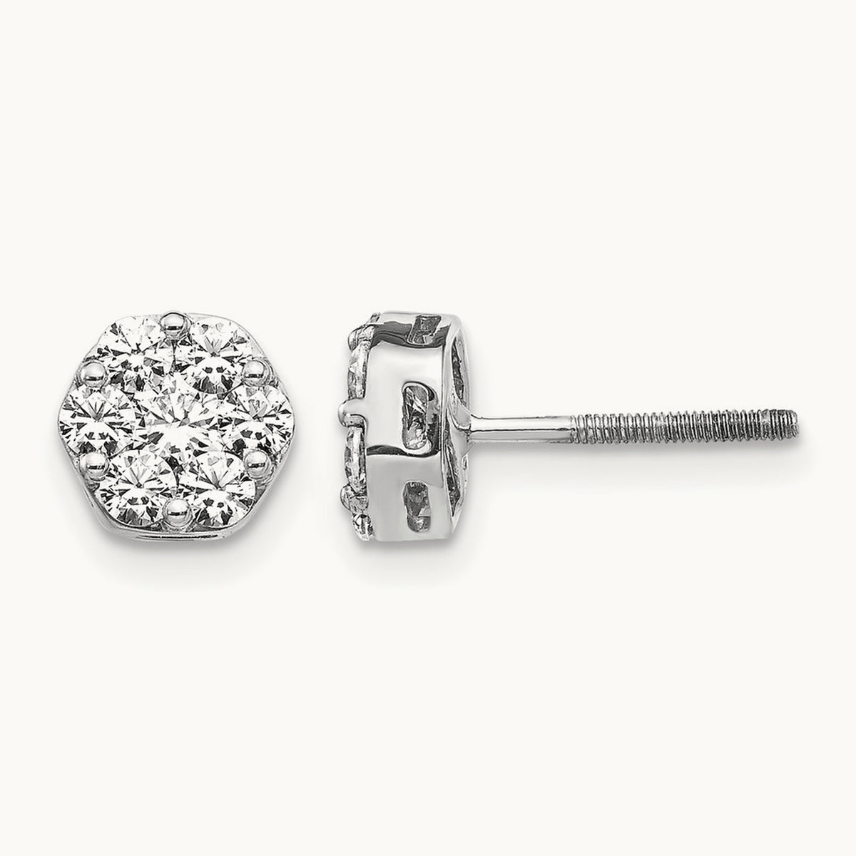 Diamond Cluster Screwback Earrings, 14K White Gold