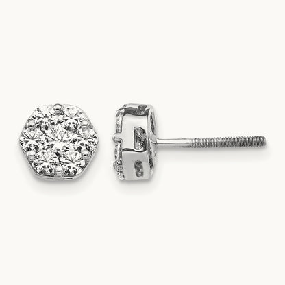Diamond Cluster Screwback Earrings, 14K White Gold