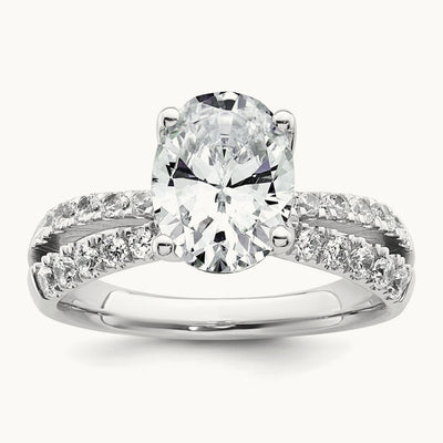 1 5/8ct Cert Lab Grown Diamond VS+ F+ Oval Comp Eng Ring, 14K White Gold