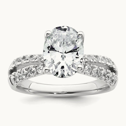 1 5/8ct Cert Lab Grown Diamond VS+ F+ Oval Comp Eng Ring, 14K White Gold