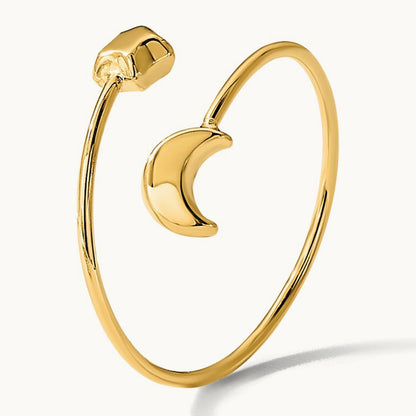 Polished Adjustable Moon and Star Ring, 14K