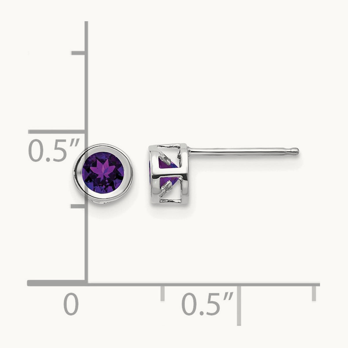 Bezel February/Amethyst Post Earrings — 14K White Gold