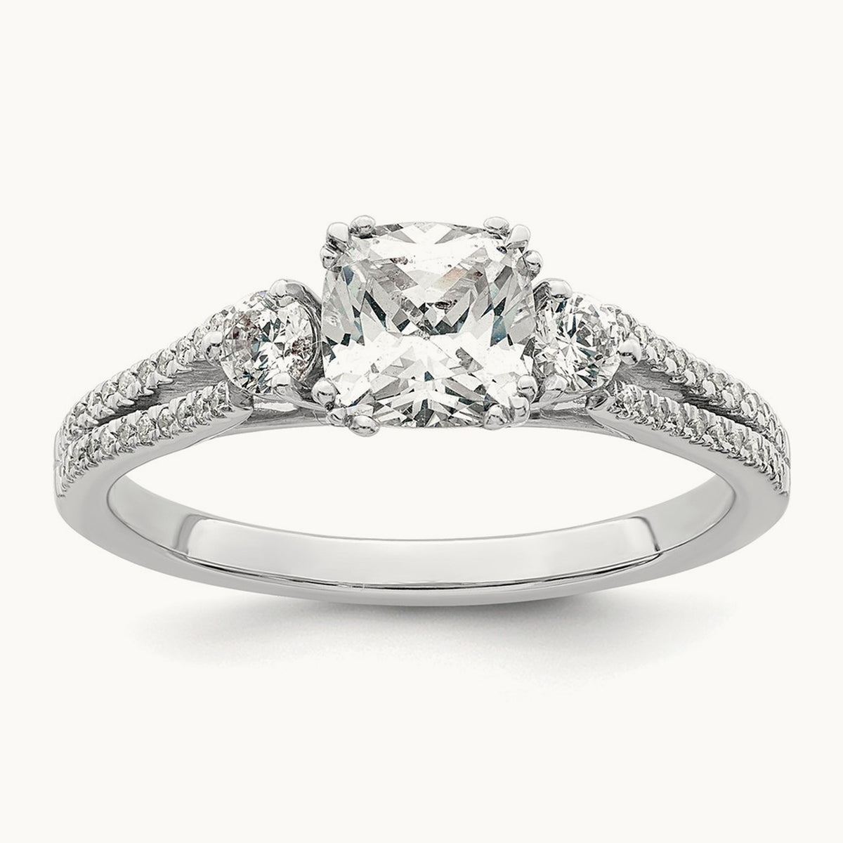 3 Stone Cushion Semi-Mount Engagement Ring — 3/4 ct, 7
