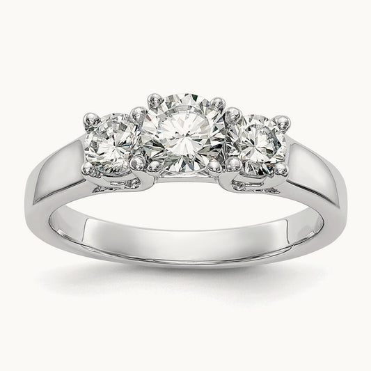 3-Stone Diamond Peg Set Semi-mount Engagement Ring, 14K White Gold