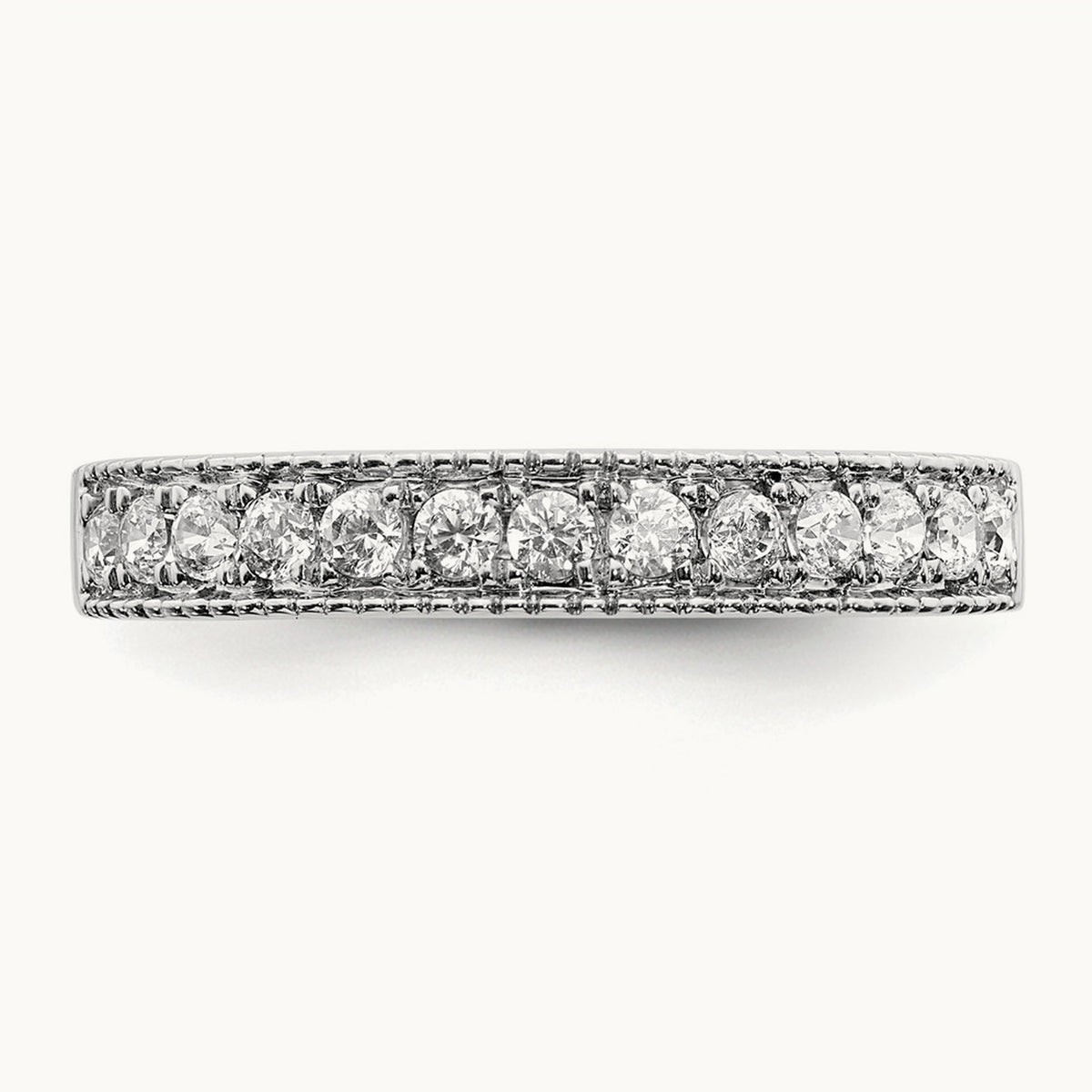 Diamond Beaded Edge Band, 14K White Gold