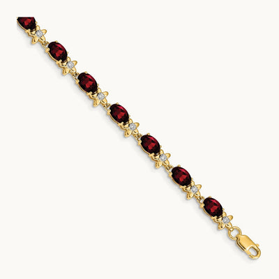 Floral Diamond and Garnet Bracelet, 14K