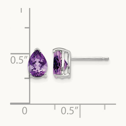 7x5mm Pear Amethyst Earrings, 14K White Gold