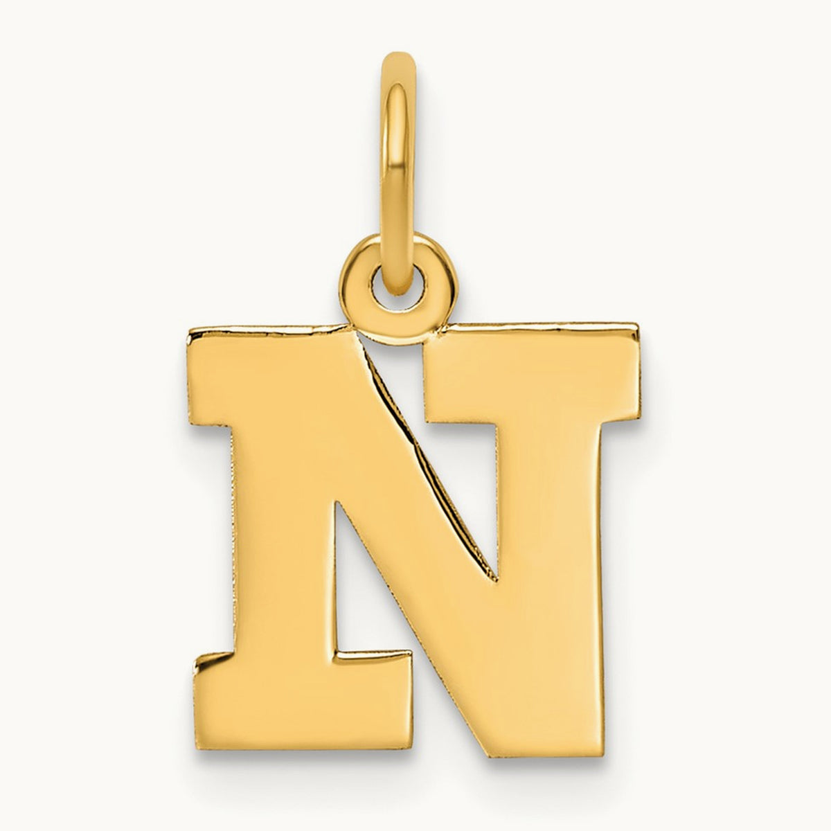 Small Block Initial Charm — 14K Yellow Gold, N