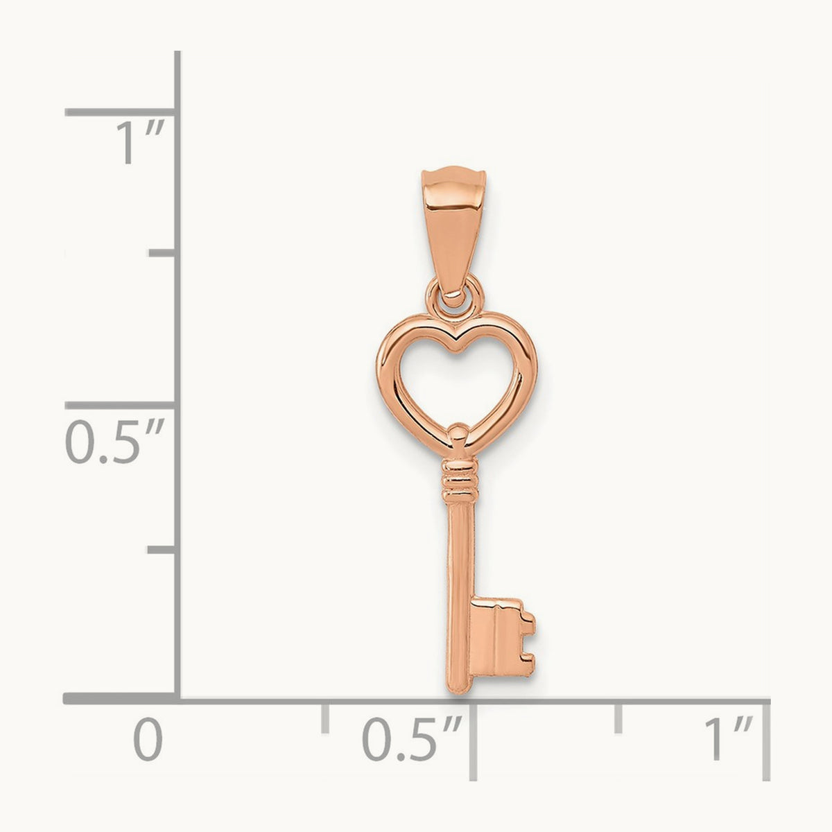 3D Polished Heart Key Charm, 14K Rose Gold