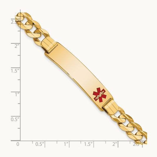 Medical Red Enamel Curb ID Bracelet, 14K