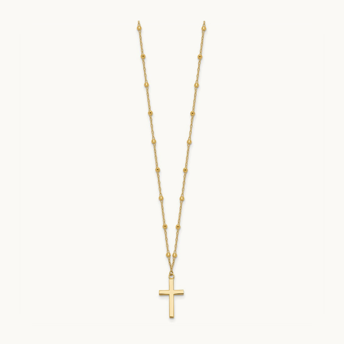 Polished and Diamond-cut Cross w/ 2in ext. Necklace, 14K