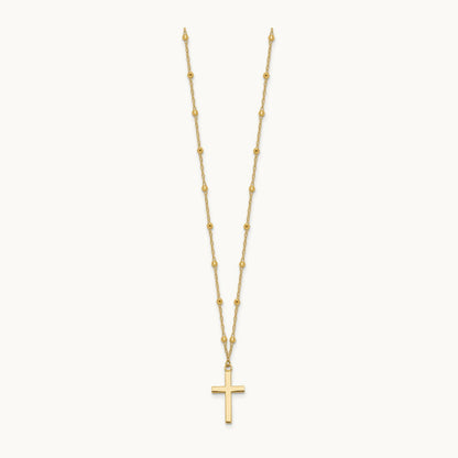 Polished and Diamond-cut Cross w/ 2in ext. Necklace, 14K