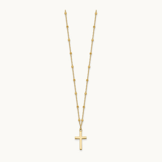 Polished and Diamond-cut Cross w/ 2in ext. Necklace, 14K