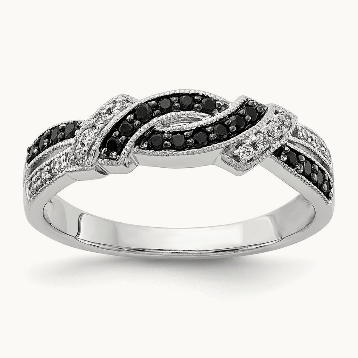 w/Black Rhodium White and Black Diamond Ring, 14K White Gold