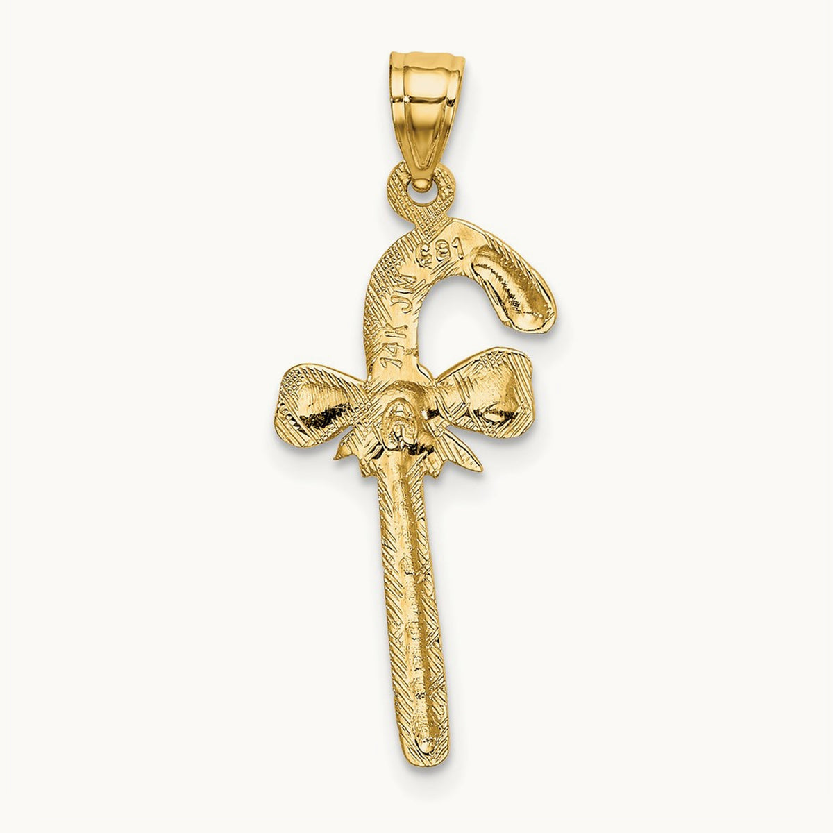 Solid Polished Candy Cane Pendant — 14K Yellow Gold