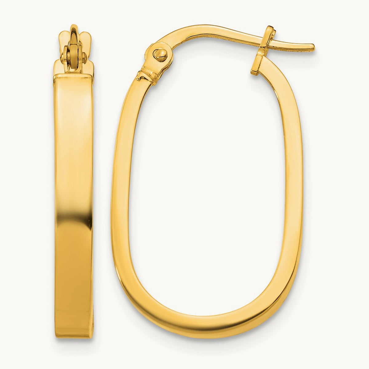Oval Hoop Earrings — 14K Yellow Gold, 3x23mm