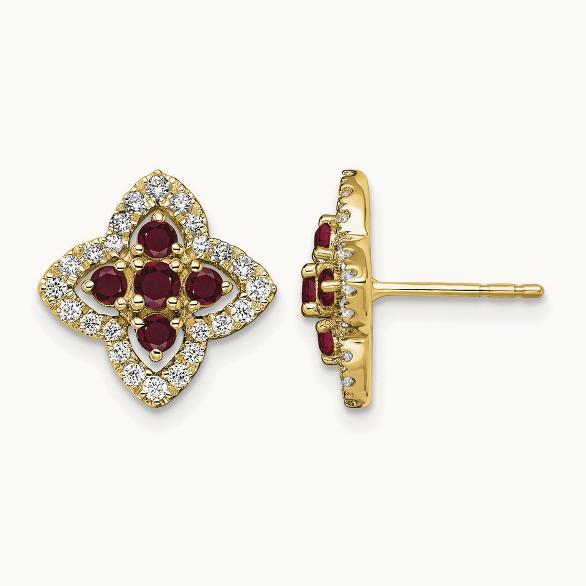 Created Ruby Fashion Post Earrings, 0.25 ct tw Lab-Grown Diamond