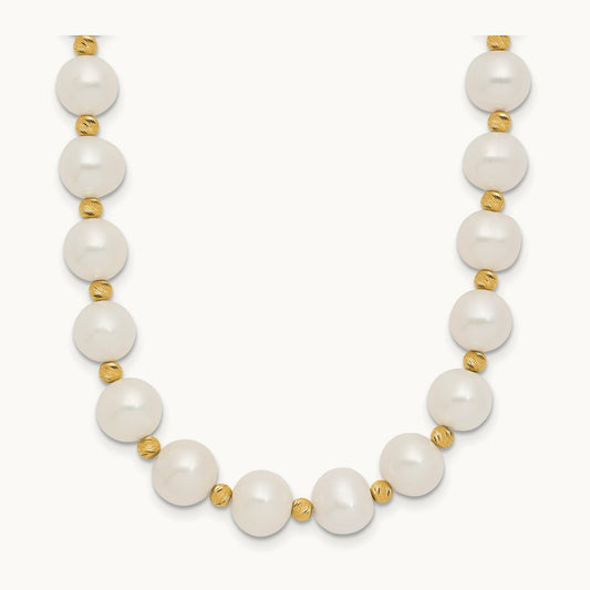 8- Near-Round FWC Pearl and D/C Beaded 18in Necklace, 9mm, 14K