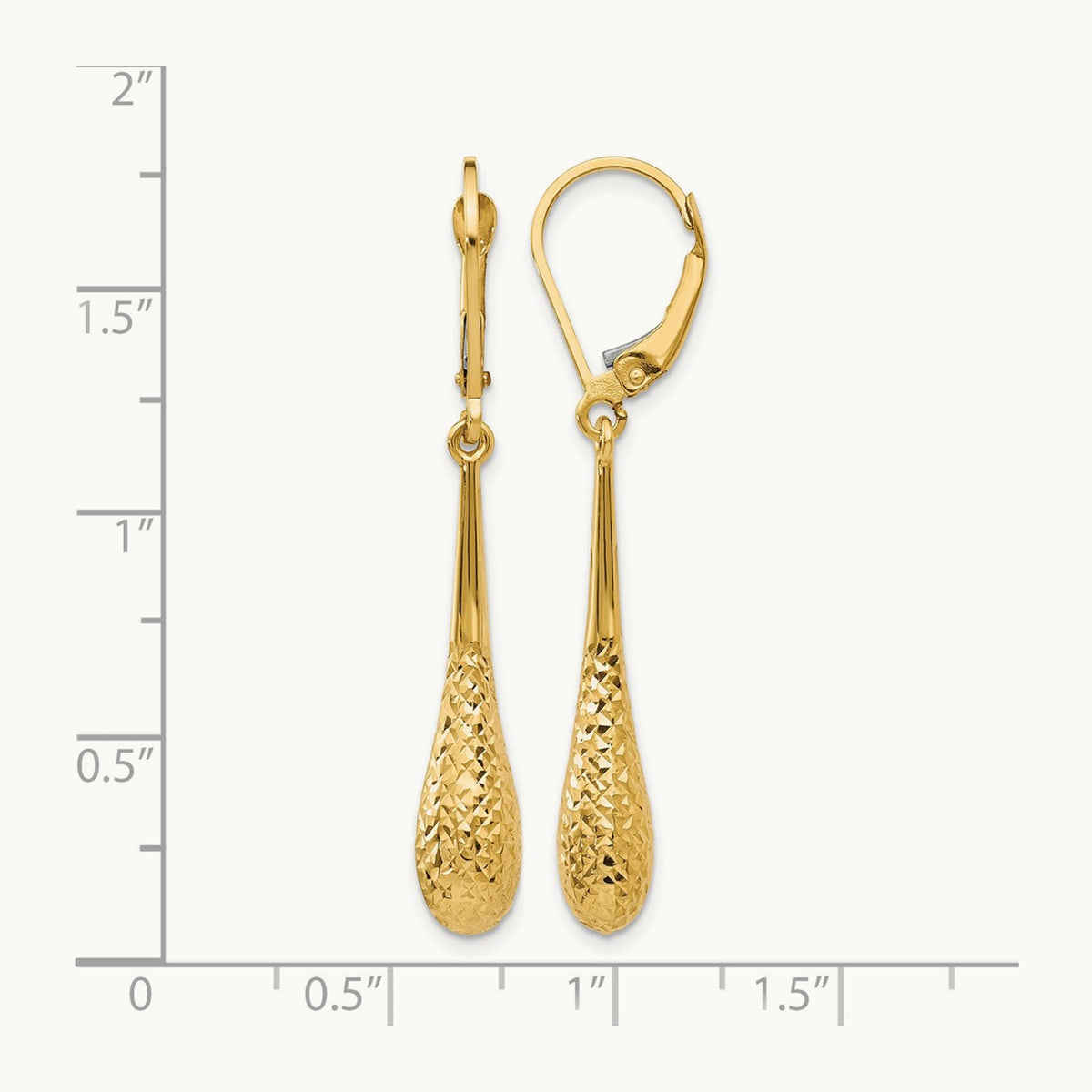Polished and Diamond-cut Leverback Earrings — 10K Yellow Gold, 44mm